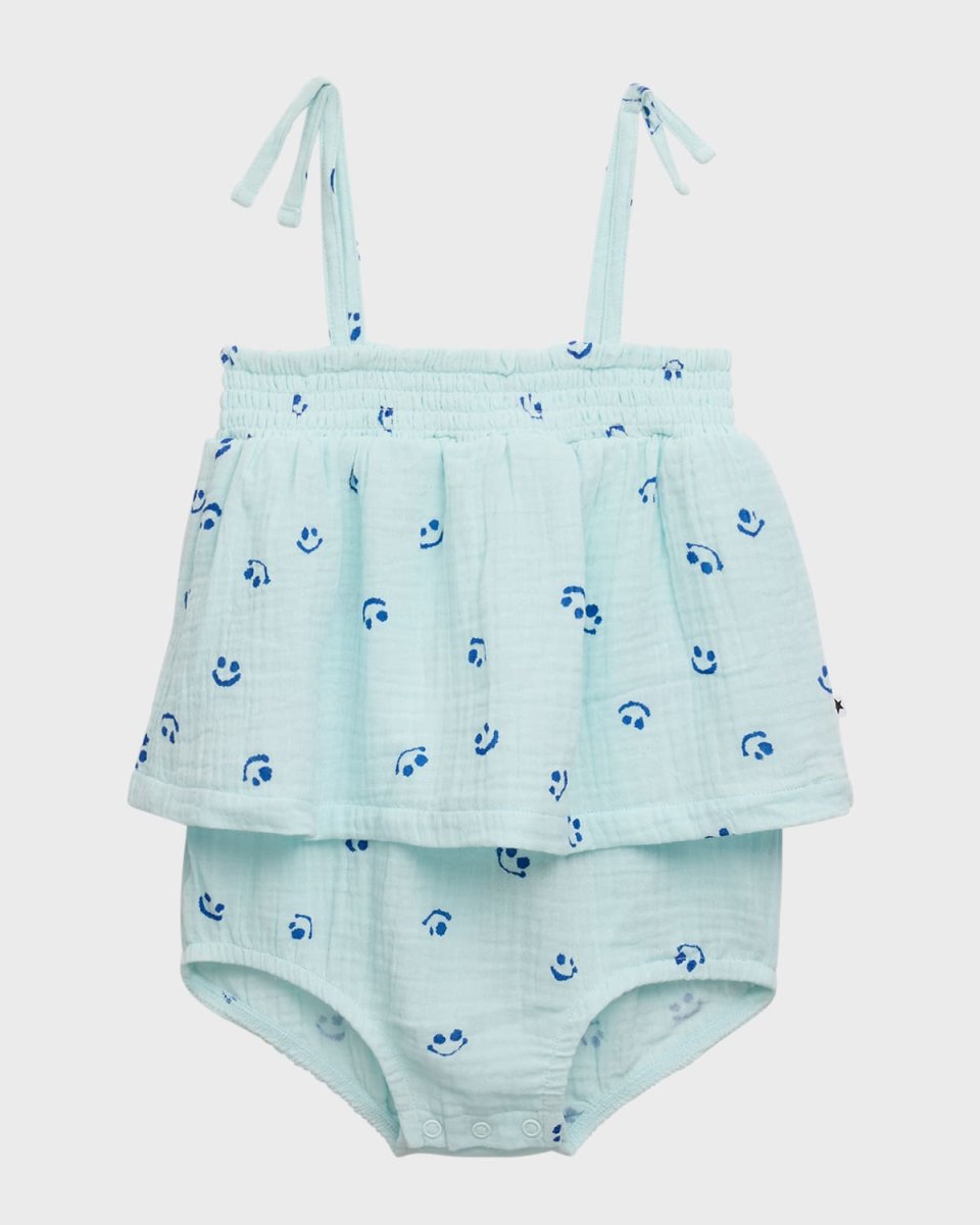 Girl's Smiley Flora Tiered Romper, Size 6M-2T